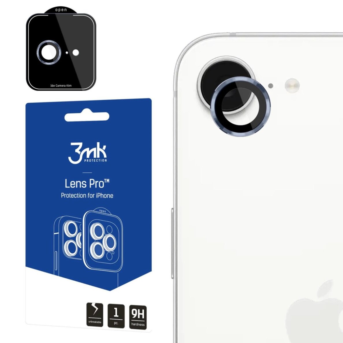 iPhone 16e 3mk Lens Protection Pro kameros stiklas – mėlynas