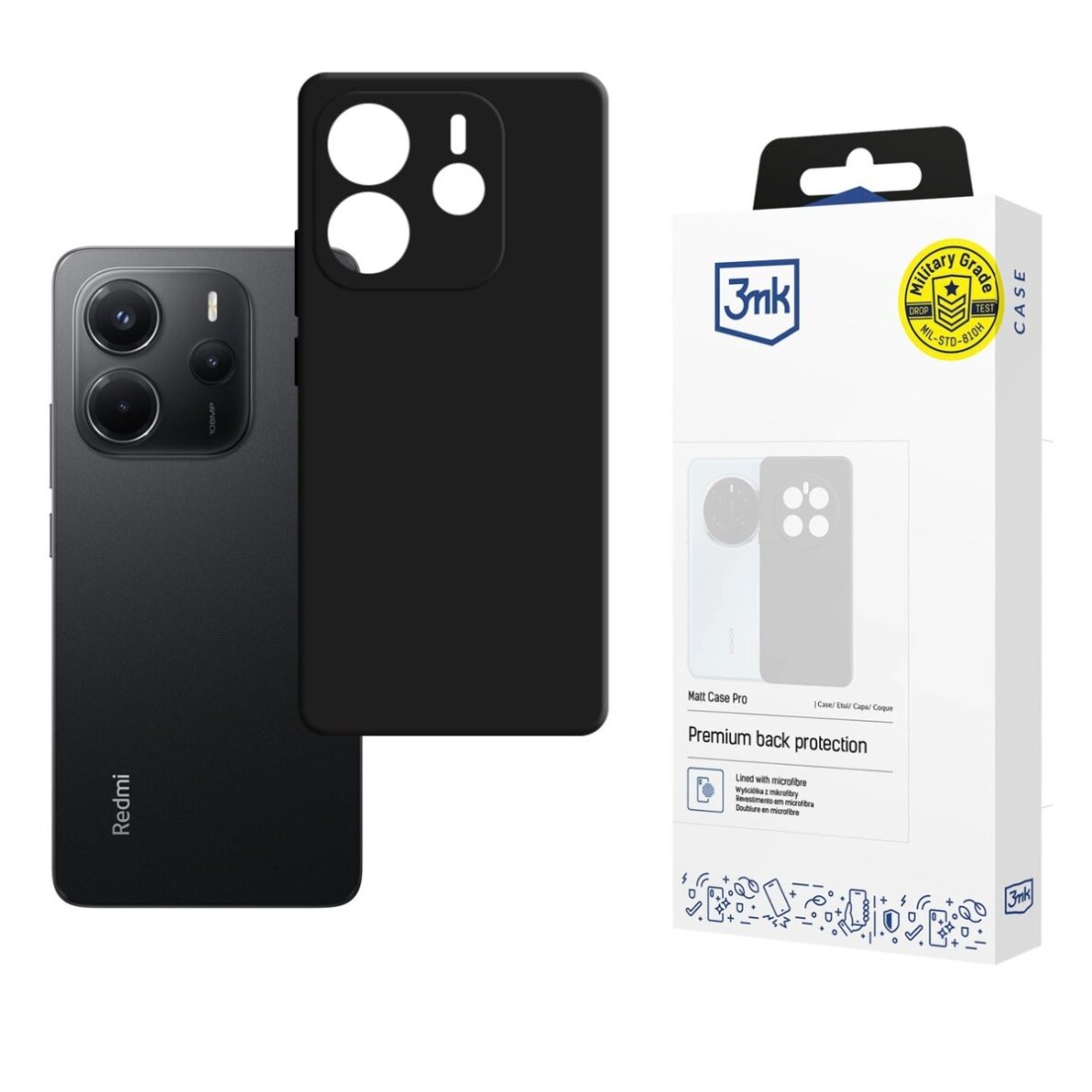 Xiaomi Redmi Note 14 4G dėklas 3mk Matt Case Pro – matinės juodos spalvos Xiaomi Redmi Note 14 4G dėklas 3mk Matt Case Pro – matinės juodos spalvos