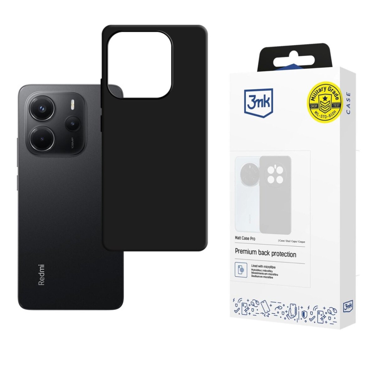Xiaomi Redmi Note 14 5G 3mk Matt Case Pro dėklas – matinės juodos