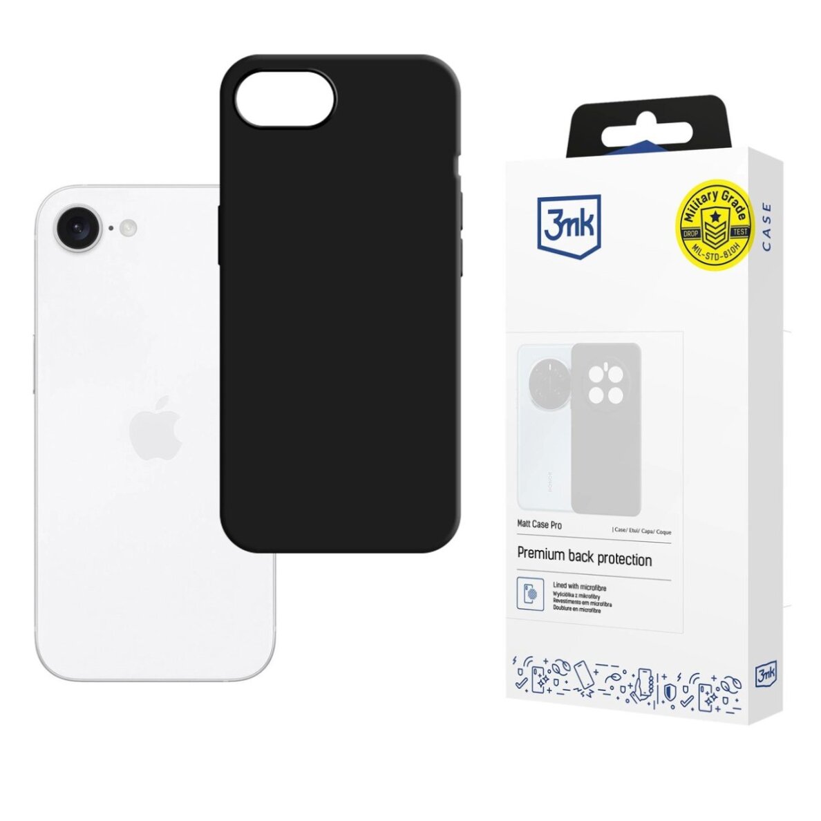 iPhone 16E dėklas 3mk Matt Case Pro – matinės juodos
