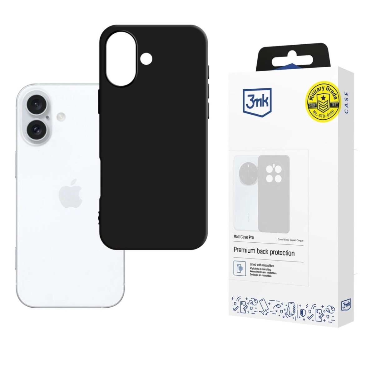 iPhone 16 3mk Matt Case Pro dėklas – matinės juodos spalvos