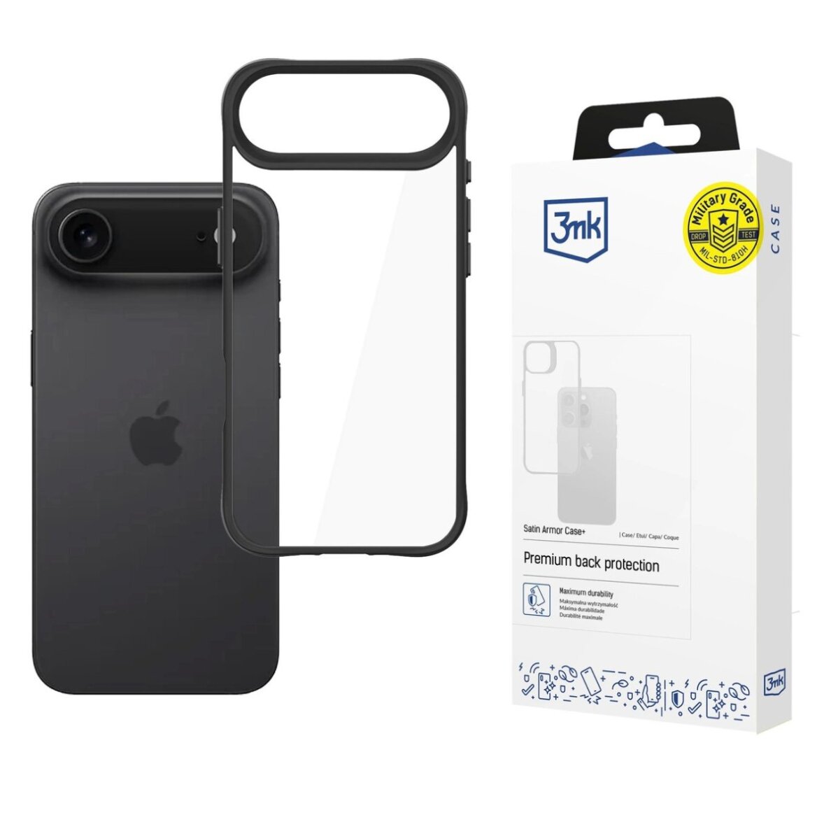 iPhone 17 Air dėklas 3mk Satin Armor Case+ – permatomas juodas