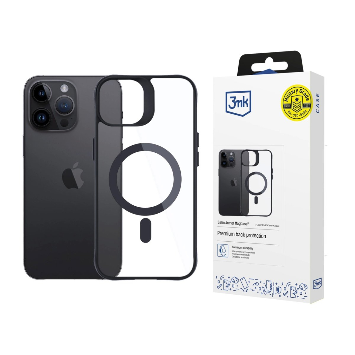 3mk Satin MagCase Dėklas iPhone 14 Pro - Juodais kraštais 3mk Satin MagCase Dėklas iPhone 14 Pro - Juodais kraštais