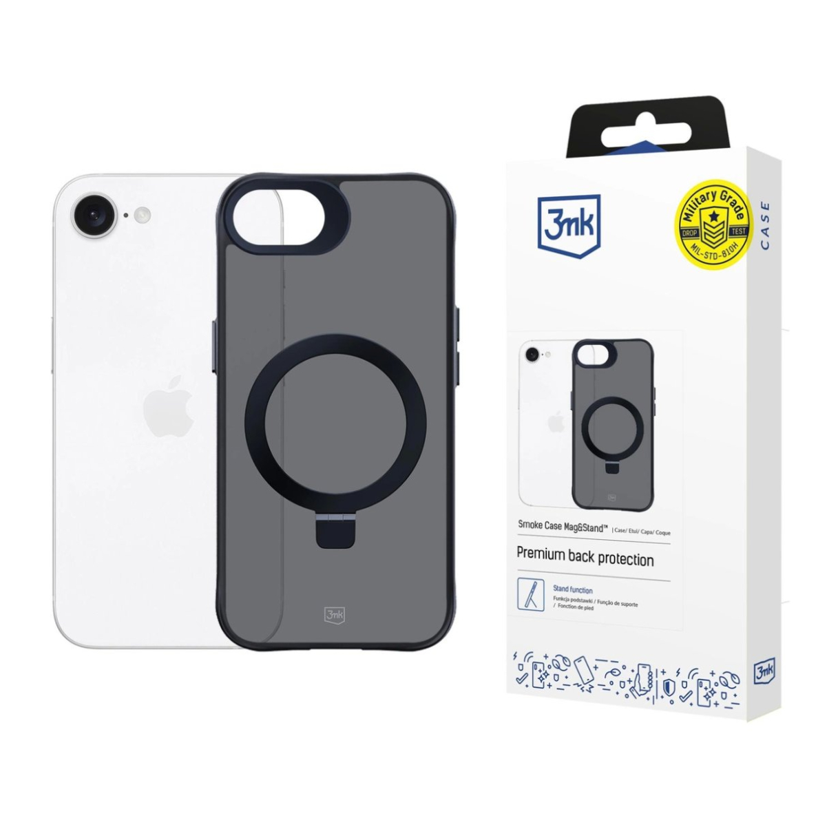 iPhone 16e – 3mk Smoke Case Mag&Stand dėklas - Juodas