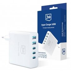 Aukštos kokybės 3mk Hyper Charger GaN USB / USB-C QC PD 140W wall charger Baltas