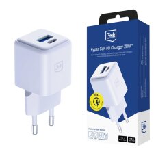 Sieninis įkroviklis 3mk Hyper GaN Charger 20W QC4+ PD PPS USB-C USB-A – baltas