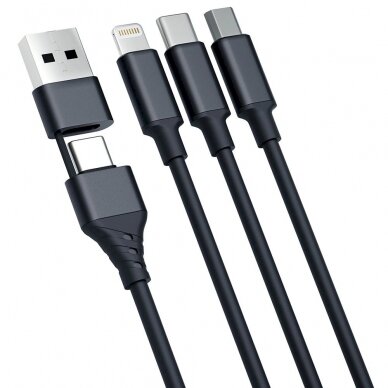 3mk Hyper Kabelis 3in1 USB-A - USB-C / USB-C - micro USB - Lightning 1.5m - Juodas 1 3mk Hyper Kabelis 3in1 USB-A - USB-C / USB-C - micro USB - Lightning 1.5m - Juodas 1