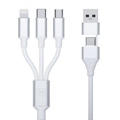 3mk Hyper Kabelis 3in1 USB-A - USB-C / USB-C - micro USB - Lightning 1.5m - Baltas 2 3mk Hyper Kabelis 3in1 USB-A - USB-C / USB-C - micro USB - Lightning 1.5m - Baltas 2