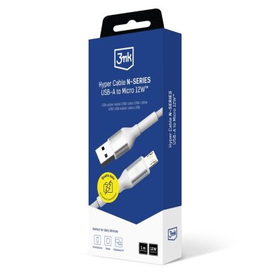 Krovimo kabelis 3mk Hyper Cable N-SERIES USB-A / MicroUSB 1 m 5V/2.4A 12 W – baltas 3 Krovimo kabelis 3mk Hyper Cable N-SERIES USB-A / MicroUSB 1 m 5V/2.4A 12 W – baltas 3
