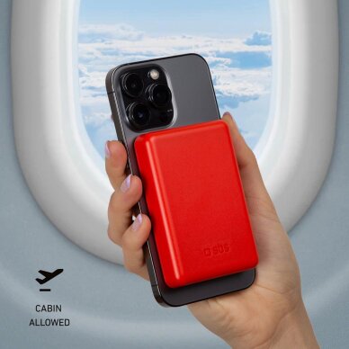 Belaidė magnetinė išorinė baterija 5000 mAh – raudona 2 Belaidė magnetinė išorinė baterija 5000 mAh – raudona 2