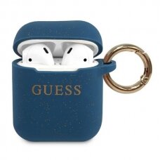 Dėklas Guess AirPods 2 Silicone Glitter - Mėlynas