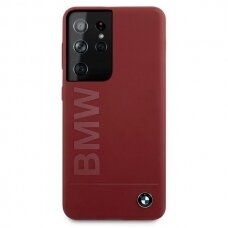 Dėklas BMW BMHCS21LSLBLRE Silicone Signature Logo Samsung Galaxy S21 Ultra telefonui raudonas NDRX65