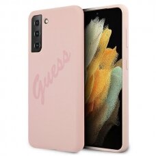 Dėklas Guess GUHCS21MLSVSPI Script Vintage Samsung Galaxy S21 Plus telefonui rožinis