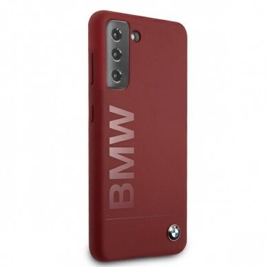 Dėklas BMW BMHCS21SSLBLRE Silicone Signature Logo Samsung Galaxy S21 telefonui raudonas 3