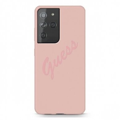Dėklas Guess GUHCS21LLSVSPI Script Vintage Samsung Galaxy S21 Ultra telefonui rožinis
