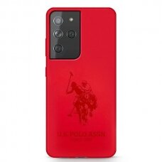 Dėklas US Polo USHCS21LSLHRTRE Silicone On Tone Samsung Galaxy S21 Ultra telefonui raudonas