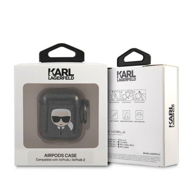 Airpods Dėklas Karl Lagerfeld KLA2UKHGK AirPods cover Juodas Glitter Karl`s Head 2 Airpods Dėklas Karl Lagerfeld KLA2UKHGK AirPods cover Juodas Glitter Karl`s Head 2