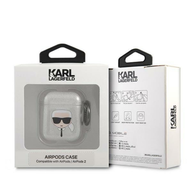 Airpods Dėklas Karl Lagerfeld KLA2UKHGS AirPods cover Sidabrinis Glitter Karl`s Head 2 Airpods Dėklas Karl Lagerfeld KLA2UKHGS AirPods cover Sidabrinis Glitter Karl`s Head 2