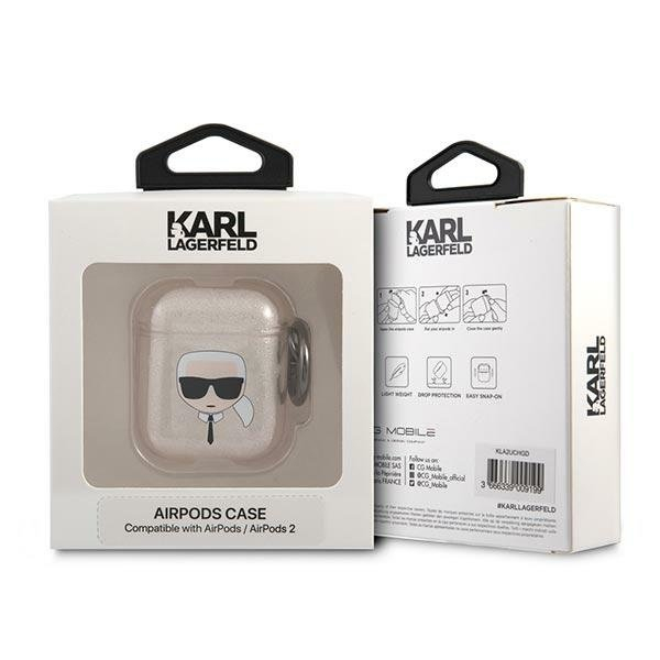 Airpods Dėklas Karl Lagerfeld KLA2UKHGD AirPods cover Auksinis Glitter Karl`s Head 2 Airpods Dėklas Karl Lagerfeld KLA2UKHGD AirPods cover Auksinis Glitter Karl`s Head 2