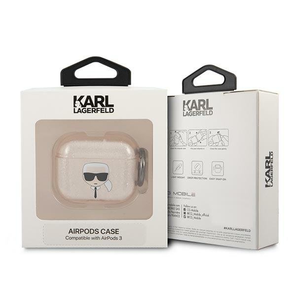 Airpods Dėklas Karl Lagerfeld KLA3UKHGD AirPods 3 cover Auksinis Glitter Karl`s Head KOW068 2 Airpods Dėklas Karl Lagerfeld KLA3UKHGD AirPods 3 cover Auksinis Glitter Karl`s Head KOW068 2