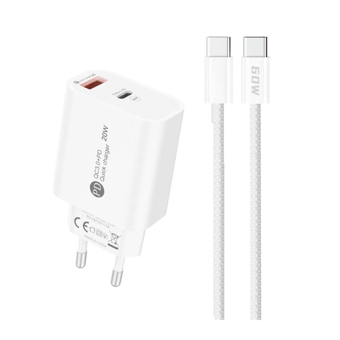 Sieninis įkroviklis A6MaxL 20 W USB-A / USB-C su 1 m USB-C – USB-C kabeliu – baltas Sieninis įkroviklis A6MaxL 20 W USB-A / USB-C su 1 m USB-C – USB-C kabeliu – baltas