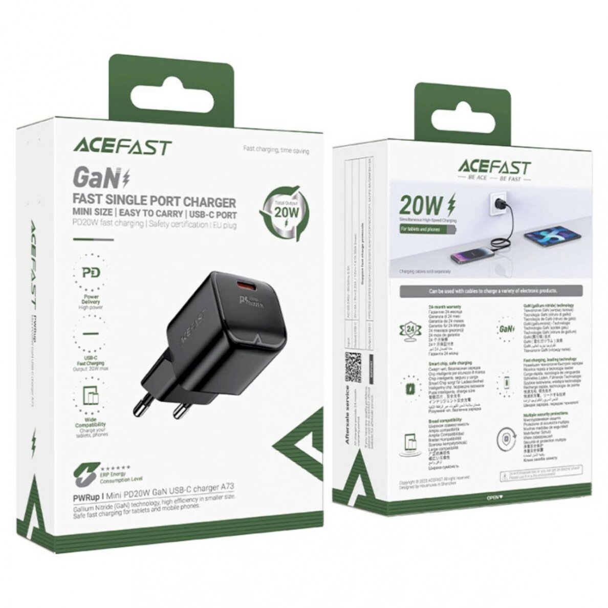 Acefast A73 Mini PD 20W GaN USB-C wall Įkroviklis - Juodas 5 Acefast A73 Mini PD 20W GaN USB-C wall Įkroviklis - Juodas 5