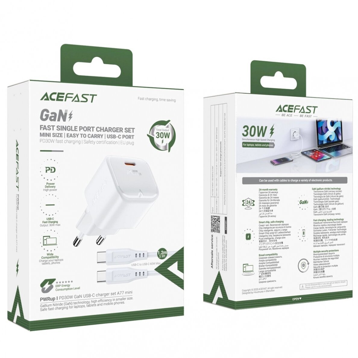 Acefast A77 Mini PD 30W GaN wall Įkroviklis + USB-C kabelis - baltas 6 Acefast A77 Mini PD 30W GaN wall Įkroviklis + USB-C kabelis - baltas 6