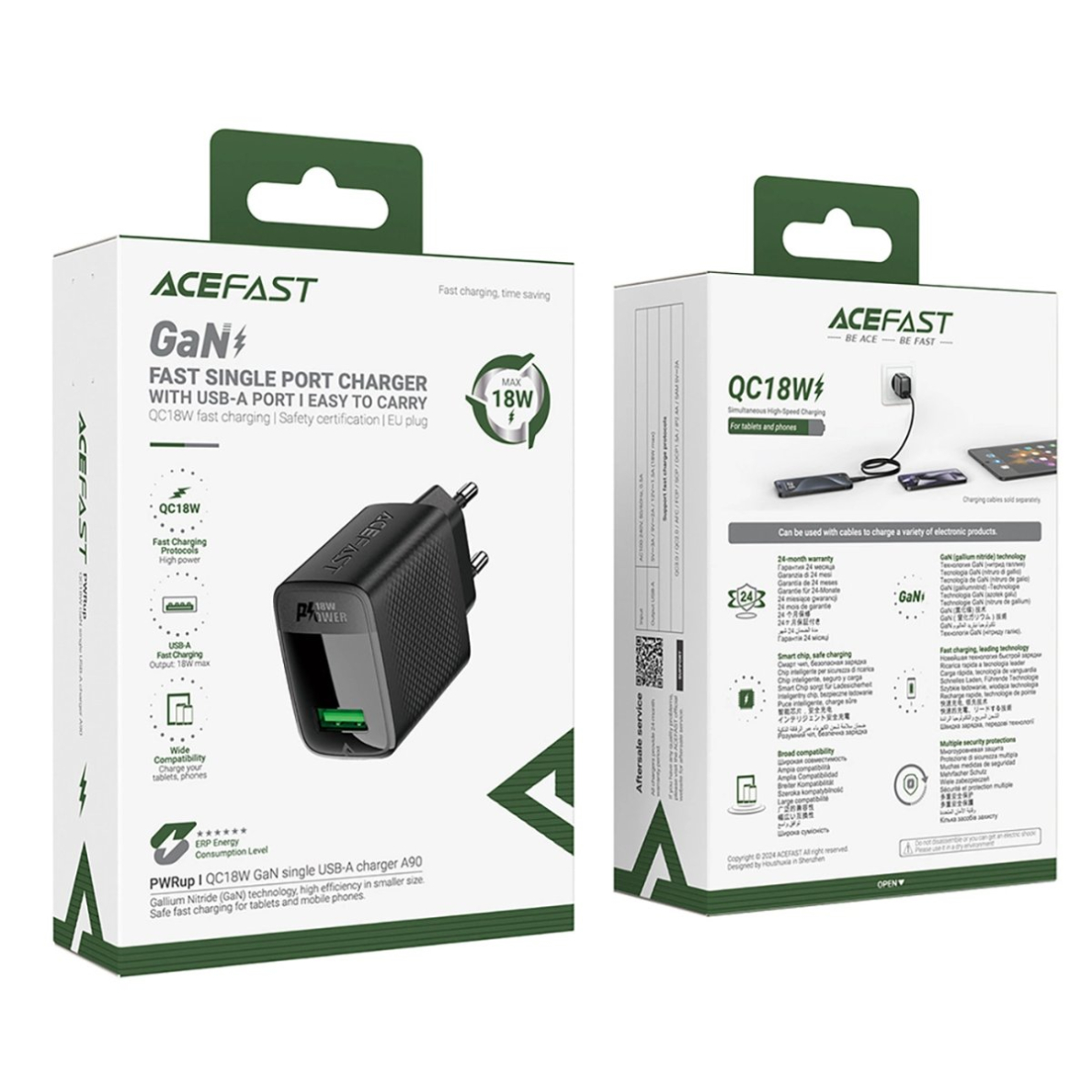 Acefast A90 GaN USB-A QC 18W tinklo įkroviklis – juodas 5 Acefast A90 GaN USB-A QC 18W tinklo įkroviklis – juodas 5