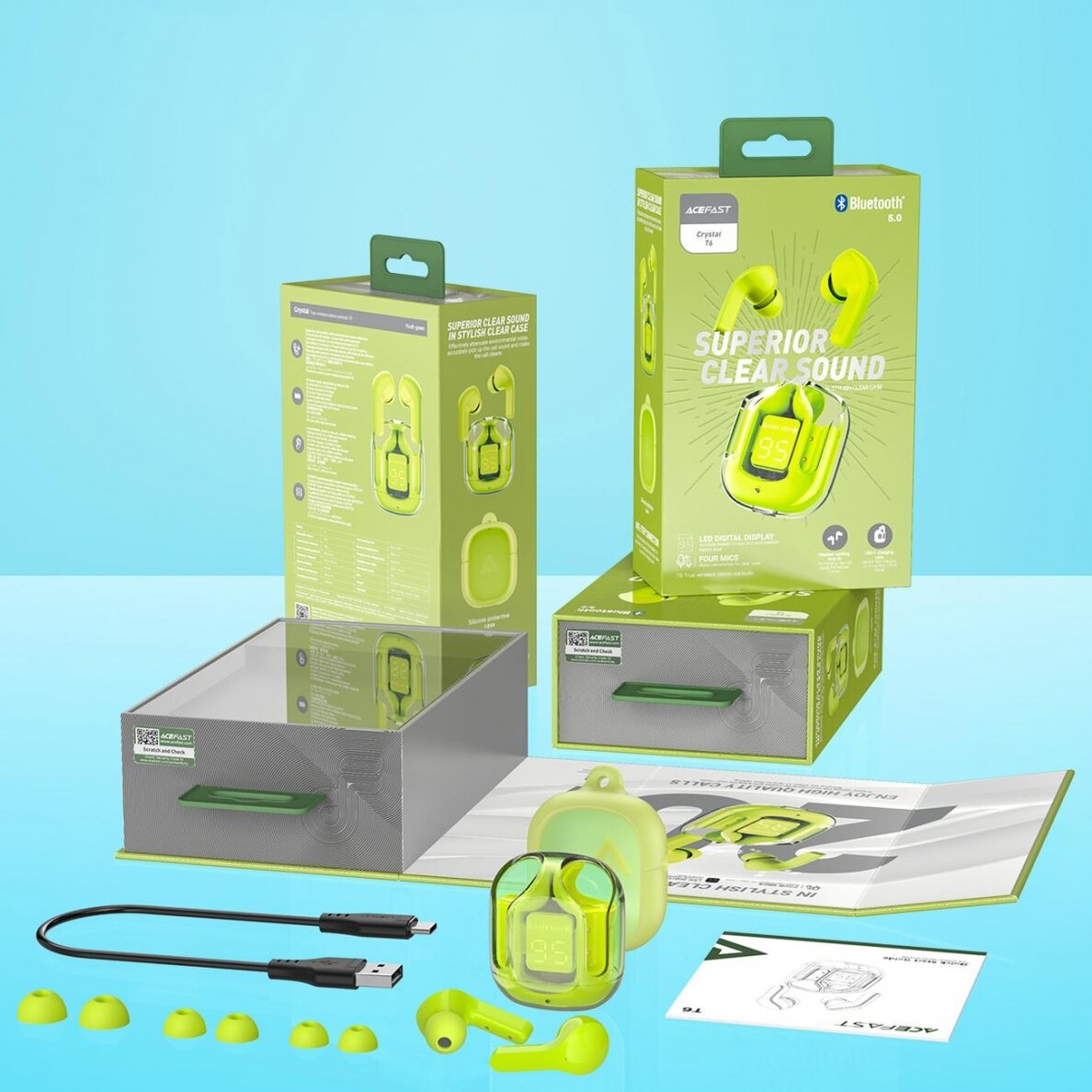 Ausinės Acefast in -ear wireless headphones TWS Bluetooth Žalios (T6 youth green) 9 Ausinės Acefast in -ear wireless headphones TWS Bluetooth Žalios (T6 youth green) 9