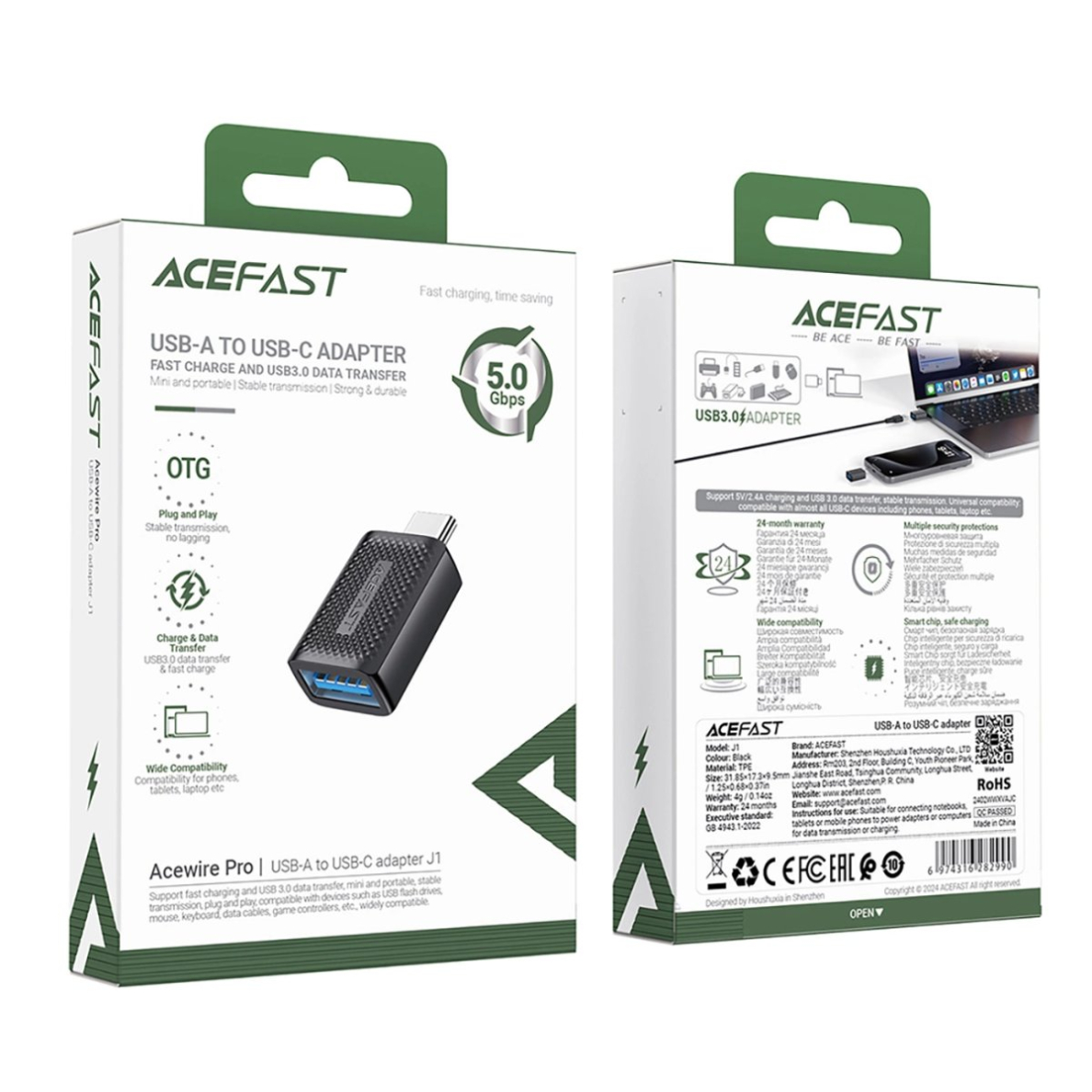 Acefast J1 USB-A 3.0 (moteriškas) / USB-C 3.0 (vyriškas) adapteris 5Gb/s – juodas 4