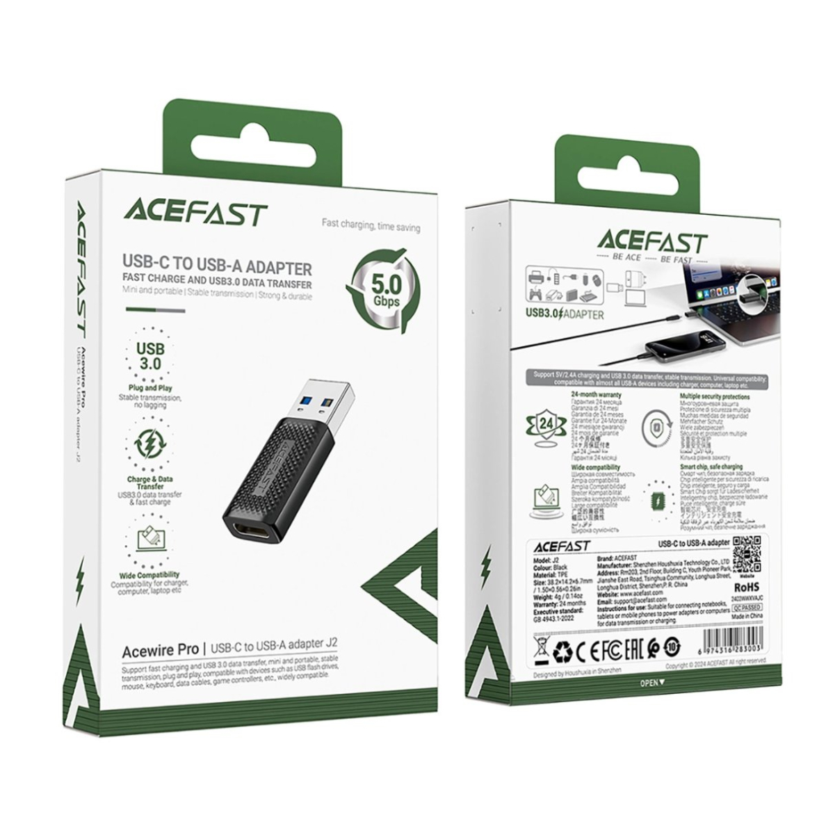 Acefast J2 USB-C 3.0 (moteriškas) į USB-A 3.0 (vyriškas) adapteris 5Gb/s – juodas 4 Acefast J2 USB-C 3.0 (moteriškas) į USB-A 3.0 (vyriškas) adapteris 5Gb/s – juodas 4