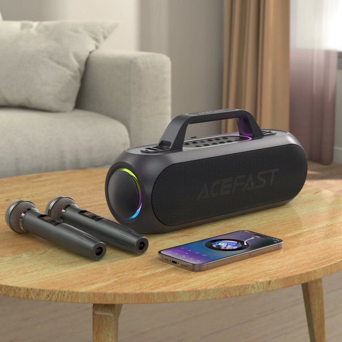 Acefast K1 belaidė karaoke kolonėlė su 2 mikrofonais – juoda 9 Acefast K1 belaidė karaoke kolonėlė su 2 mikrofonais – juoda 9