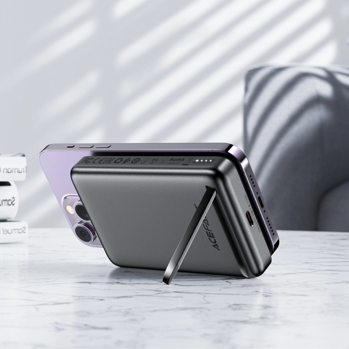 Acefast M6 PD 20W 10000mAh indukcinis powerbank + kabelis – juodas 3