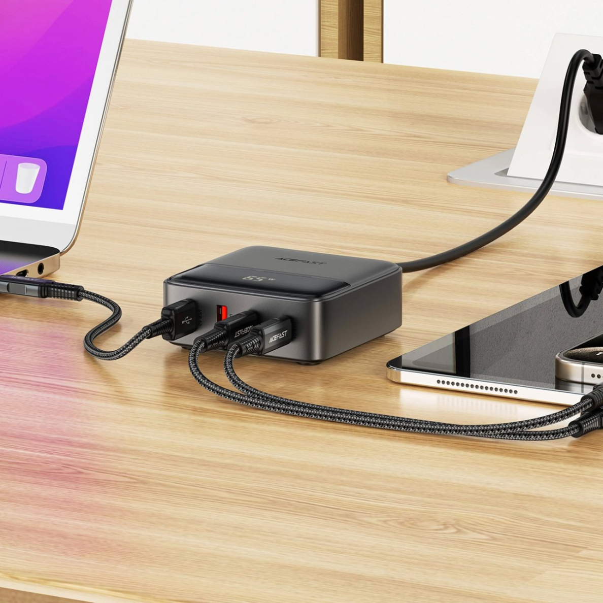 Acefast Z6 GaN PD 65W stalinė įkrovimo stotelė 2x USB-C + 2x USB-A – juoda 5