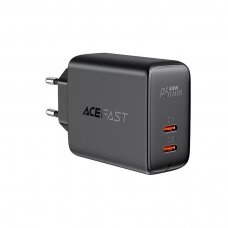 Įkrovimo blokelis Acefast 2x USB Type C 40W, PPS, PD, QC 3.0, AFC, FCP Juodas