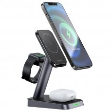 Acefast Qi Wireless Charger 15W for iPhone (with MagSafe), Apple Watch and Apple AirPods Stand Holder Magnetic Holder Juodas (E3 black)