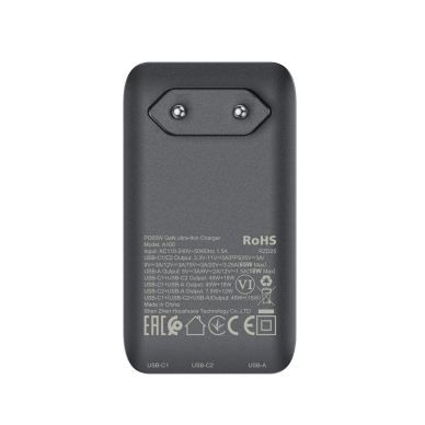 Acefast A100 65W GaN 2x USB-C + USB-A ultra plonas įkroviklis – juodas 6