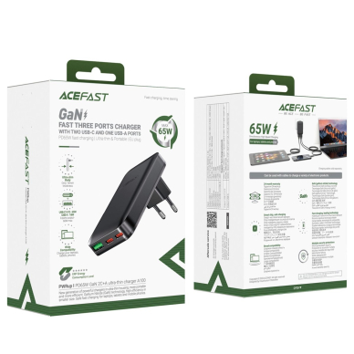 Acefast A100 65W GaN 2x USB-C + USB-A ultra plonas įkroviklis – juodas 7