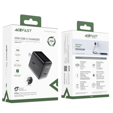 Acefast A3 PD20W sieninis įkroviklis su USB-C, US kištukas – juodas 3