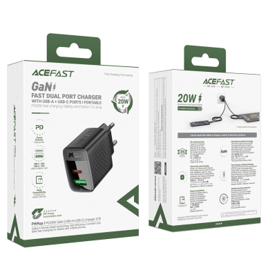 Acefast A78 GaN USB-A / USB-C PD 20W tinklo įkroviklis – juodas 4