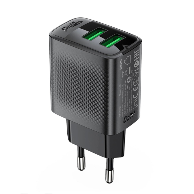 Acefast A86 2x USB-A 12W tinklo įkroviklis – juodas