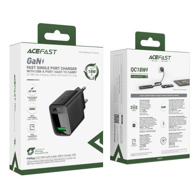 Acefast A90 GaN USB-A QC 18W tinklo įkroviklis – juodas 5 Acefast A90 GaN USB-A QC 18W tinklo įkroviklis – juodas 5