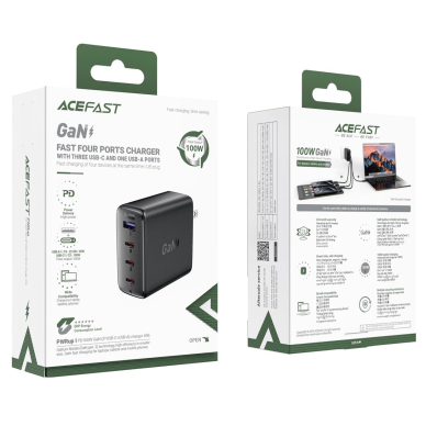 Acefast A96 PD100W GaN įkroviklis (3x USB-C + 1x USB-A), US kištukas – juodas 4