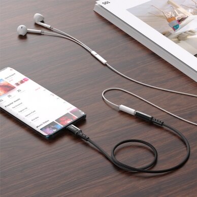 Audio adapteris Acefast USB Type C - 3.5mm mini jack (female) 18cm, AUX Juodas (C1-07) 3