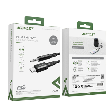 Audio kabelis Acefast USB Type C - 3.5mm mini jack (male) 1.2m, AUX Juodas (C1-08) 4