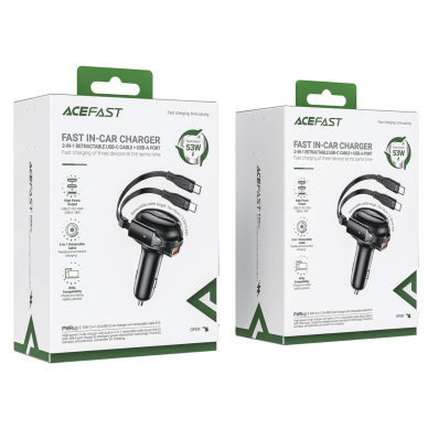 Acefast B13 53W automobilinis įkroviklis USB-A / 2x USB-C, su ištraukiamu kabeliu – juodas 5