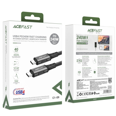 Acefast C1-09 USB-C / USB-C USB4 PD3.1 kabelis 5A 1 m – pilkai juodas 4
