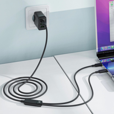 Acefast C5 USB-C / USB-C + USB-C 2in1 kabelis 100W 480Mb/s – juodas 5