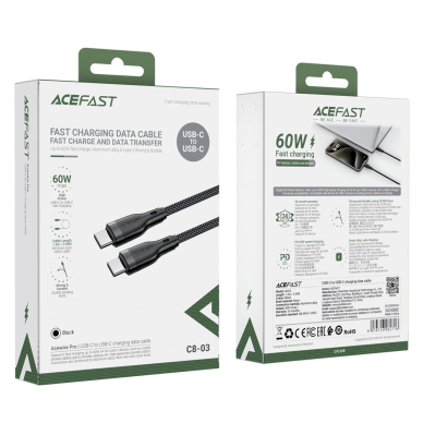 Acefast C8-03 USB-C / USB-C 60W 3A kabelis – juodas 4