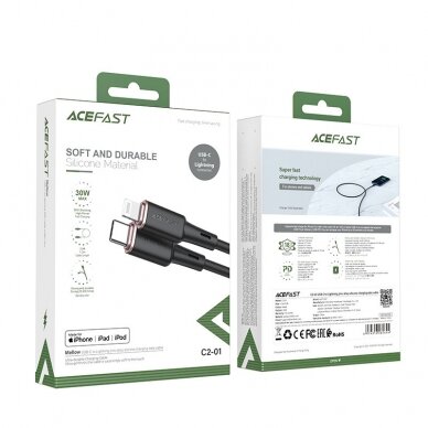 Kabelis Acefast MFI USB Type C - Lightning 1.2m, 30W, 3A Juodas (C2-01) 4